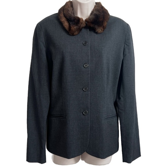 Lauren Ralph Lauren Jackets & Blazers - Lauren Ralph Lauren Vintage Wool Faux Fur Collar Blazer Jacket Gray Brown 12